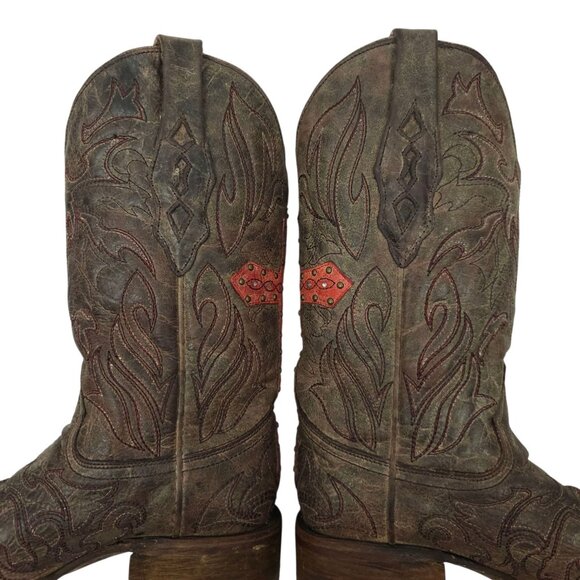 Corral Western Boots Leather Women 6.5M Cross Stud Embroidery Square Toe Cowgirl - Picture 11 of 14